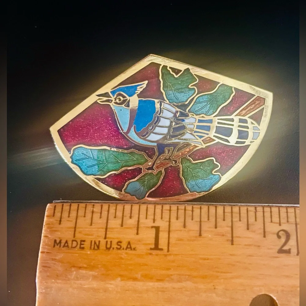 Vintage Cloisonne Blue Jay Bird Brooch Pin. - Picture 8 of 8